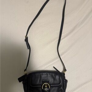 Vintage Coach Black Leather Crossbody Bag with Gold Hardware